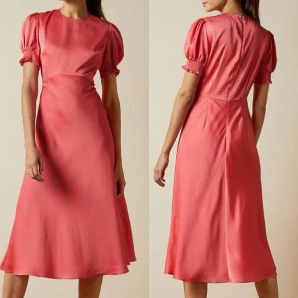Ted Baker Pink Bias Cut Slip Dress Puff Sleeve Size 2 Coquette Formal Party NEW